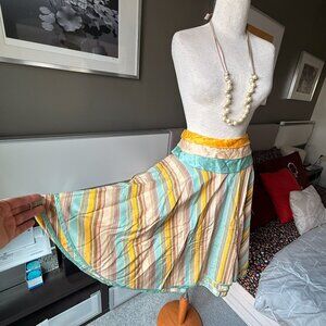 Odille Anthropologie Circle Swing Skirt Stripes Layered Cotton Silk US 2 - C2807